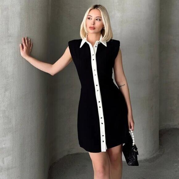 ZARA Blogger Favorite Contrast Lapel Mini Dress NWT – Black & White, Size M & L - Picture 8 of 16